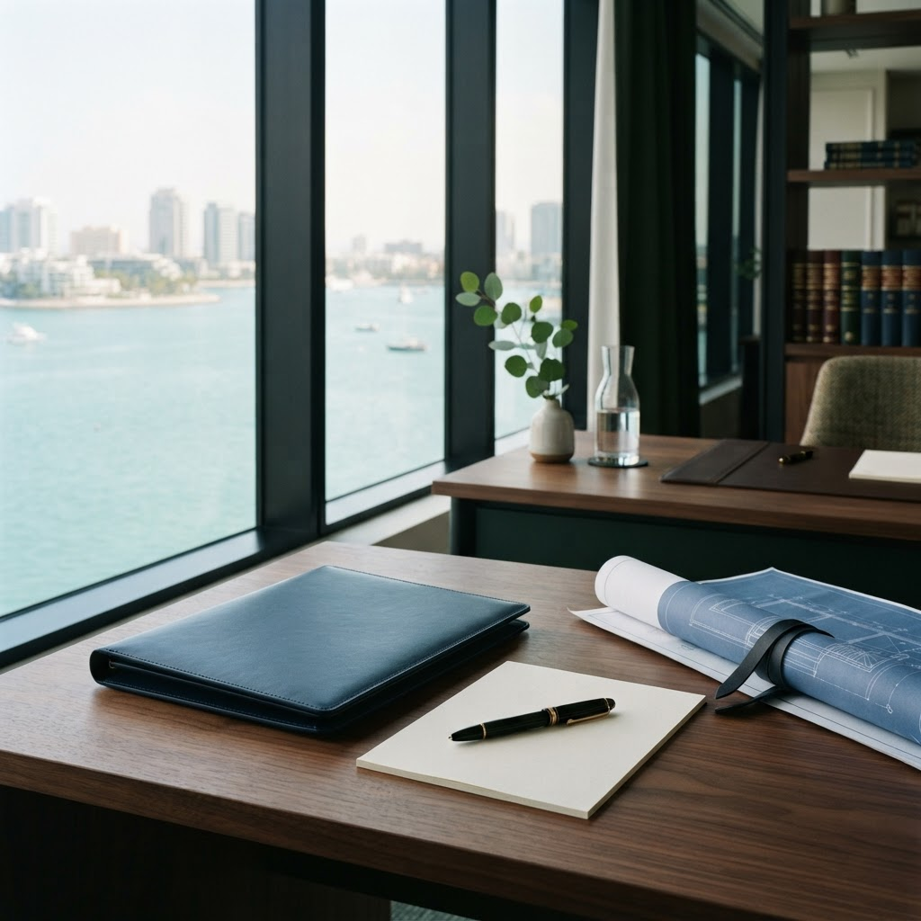 Legal work desk overlooking the Fort Lauderdale waterfront